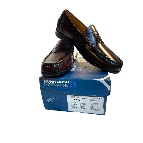 Nunn Bush Loafers Men Size 9.5M “Kent” Burgundy Leather Gel Comfort New In Box - Picture 1 of 13